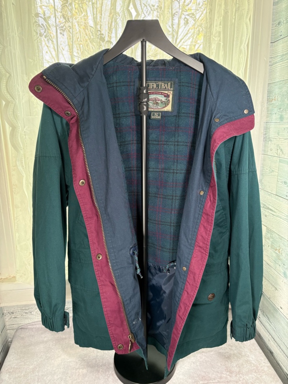 Vintage Pacific Trail Hooded Jacket Plaid Lined Colorblock Coat Size Small